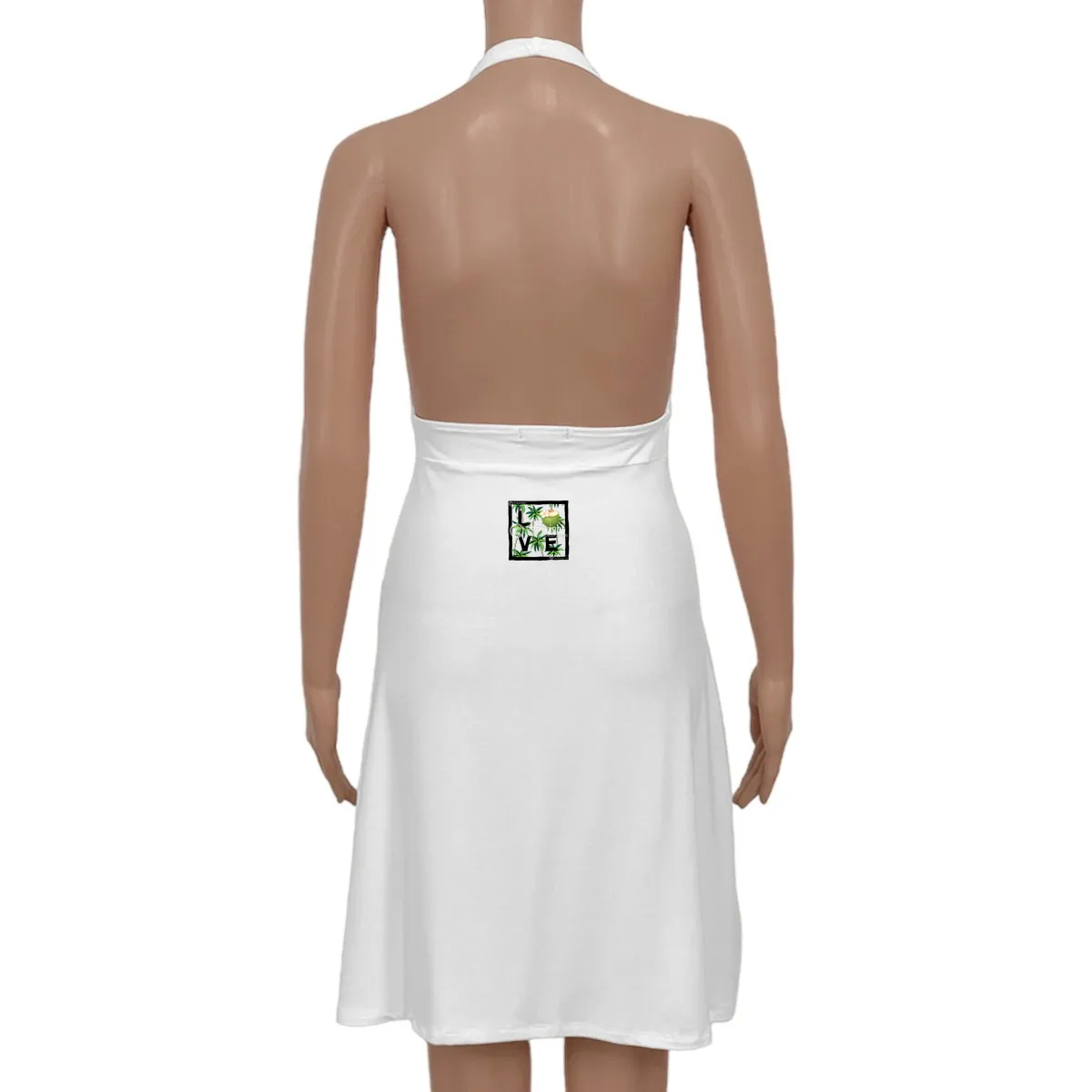 Marilyn Dress – White – Free Size Logo Palm trees Art Flex