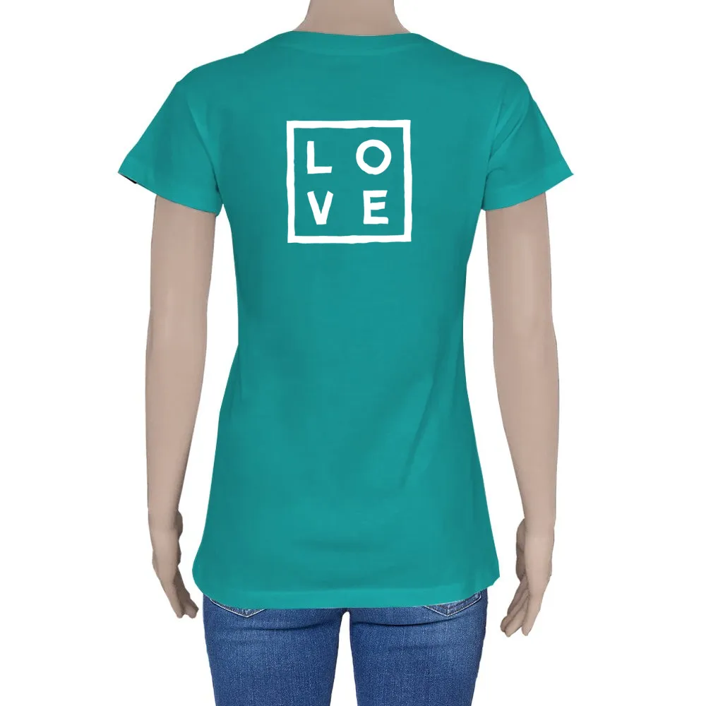 T-shirts - Women - Cotton - Open V – Petrol blue - Logo Classic Print