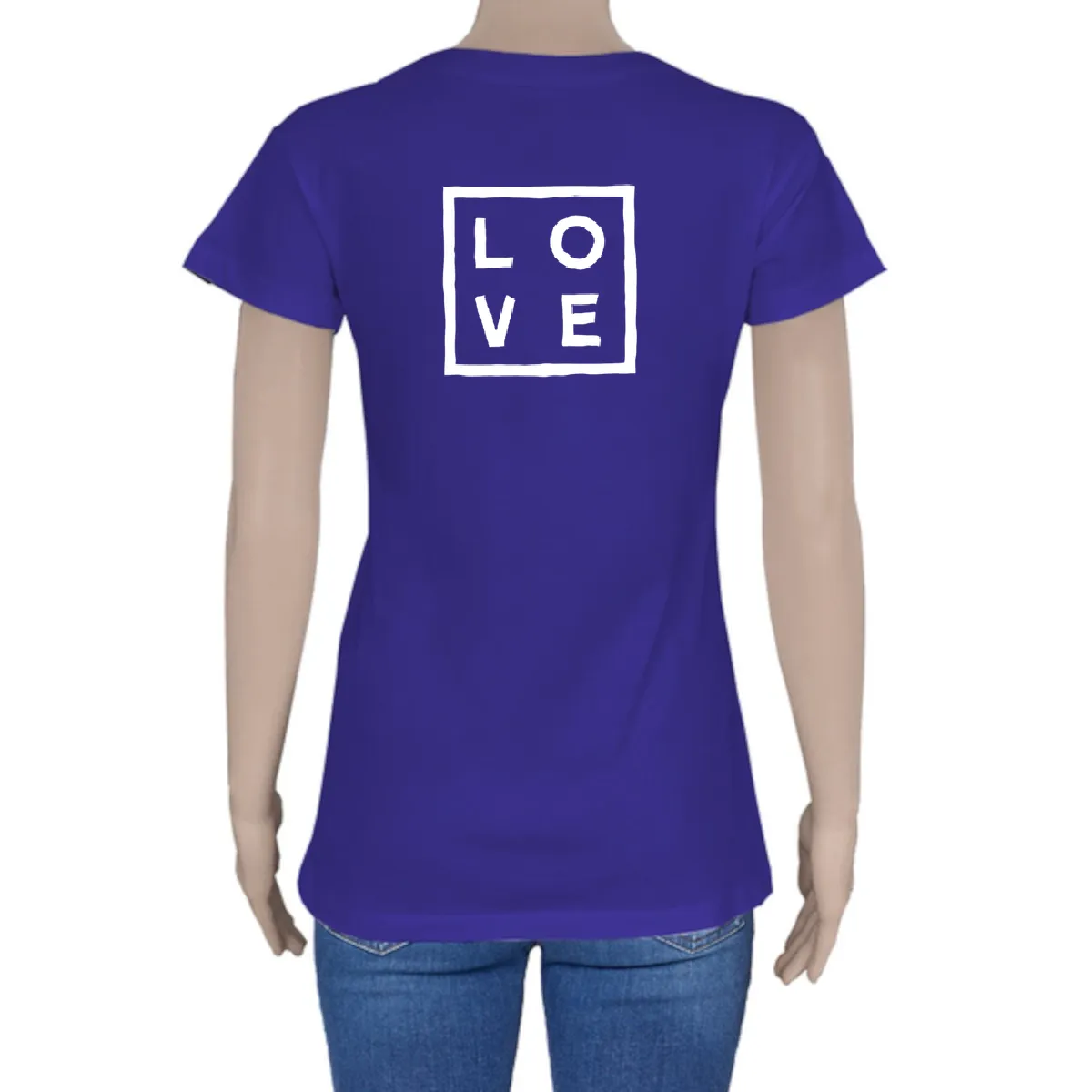 T-shirts - Women - Cotton - Open V – Royal blue - Logo Classic Print