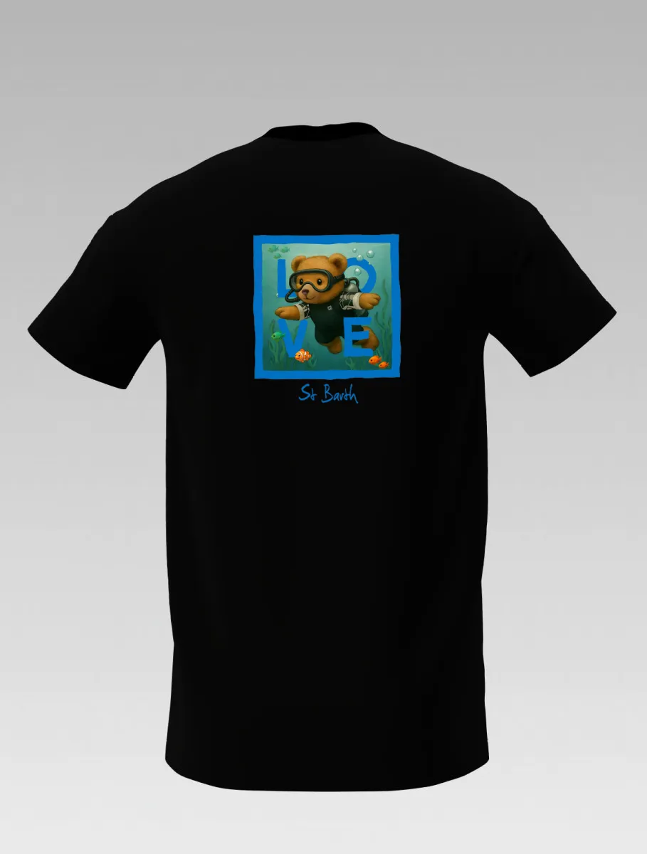 Kid’s Black T-Shirt – Diving Bear “The Bear’s Underwater Adventure” – Signature St Barth & St Martin – LOVE Edition