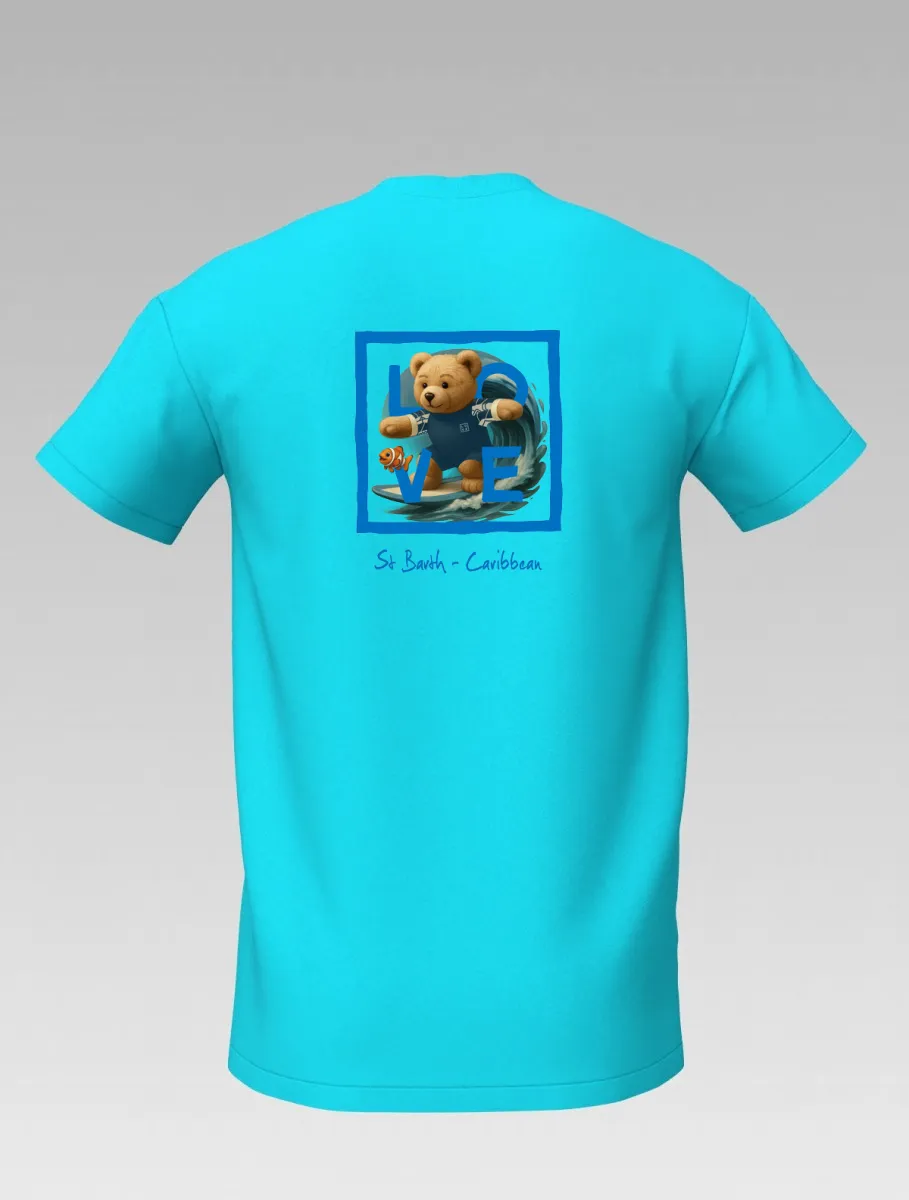 Turquoise Kids’ T-shirt – Surfing Bear – Signature St Barth & St Martin – LOVE Edition