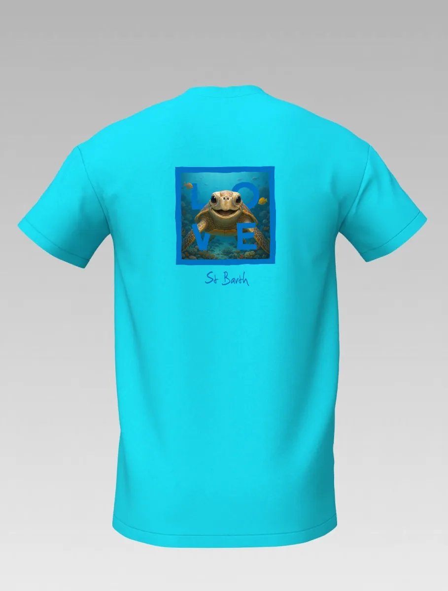 Kids’ Turquoise T-shirt – Saint-Martin & St Barth Signature Turtle – LOVE Edition