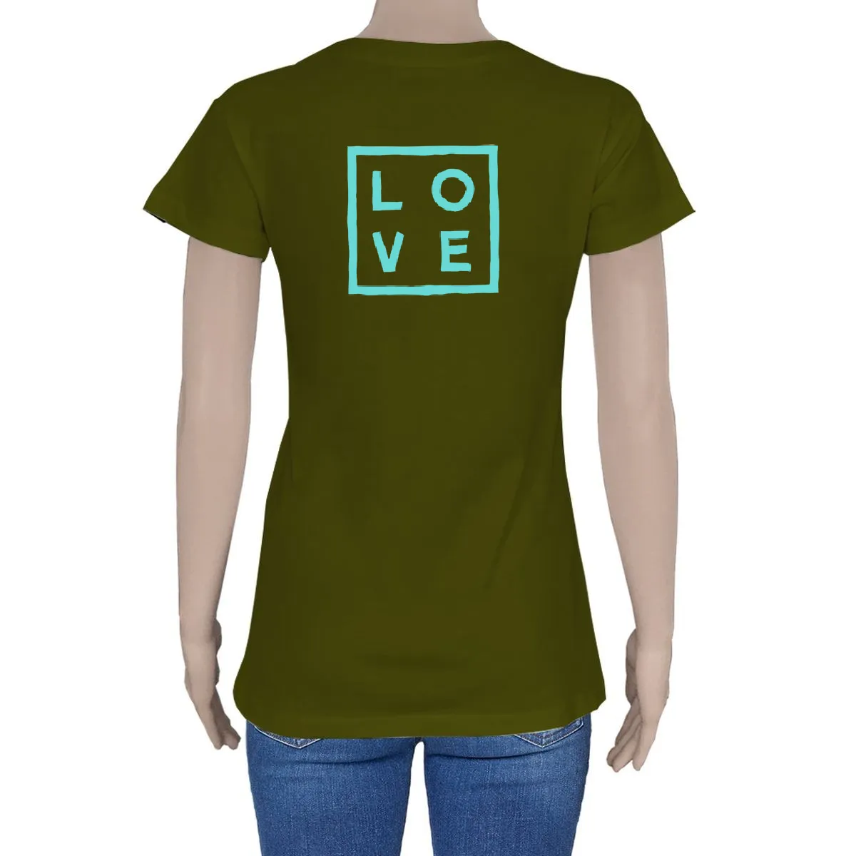Women's T-shirt – Cotton – Open V – Army green - Classic Print