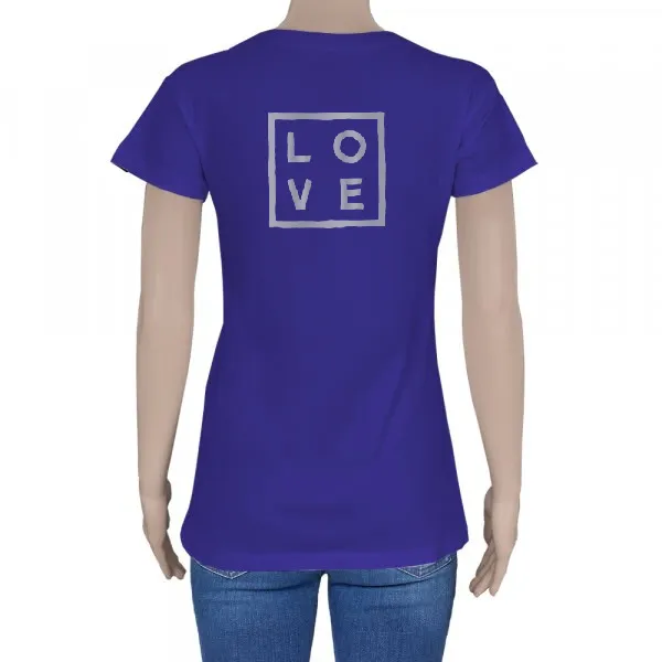 T-shirts - Women - Cotton - Open V – Royal blue - Logo Metal Print