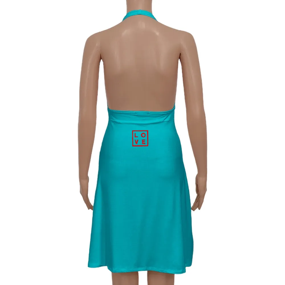 Marilyn Dress – Turquoise – Free Size -Logo Classic Print