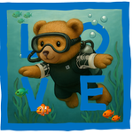 Blue Diving Bear LOVE - with background