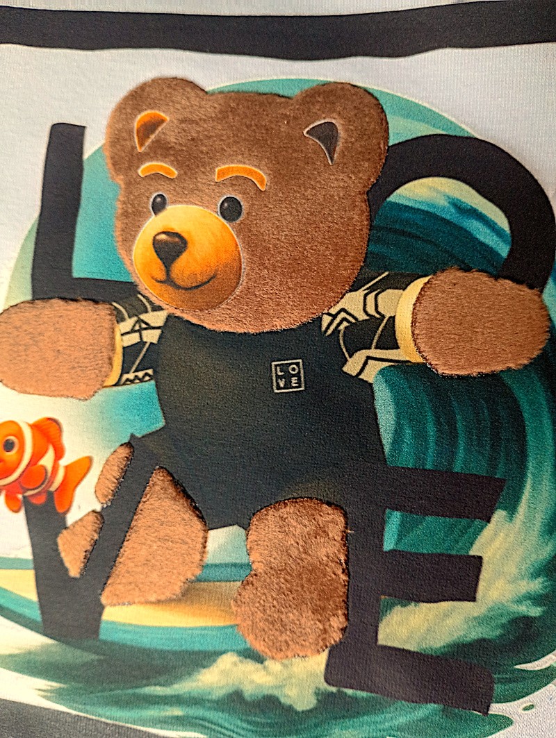 Kids Tshirts – "Surfing Teddy" model with the body of the teddy bear made of a very soft fabric