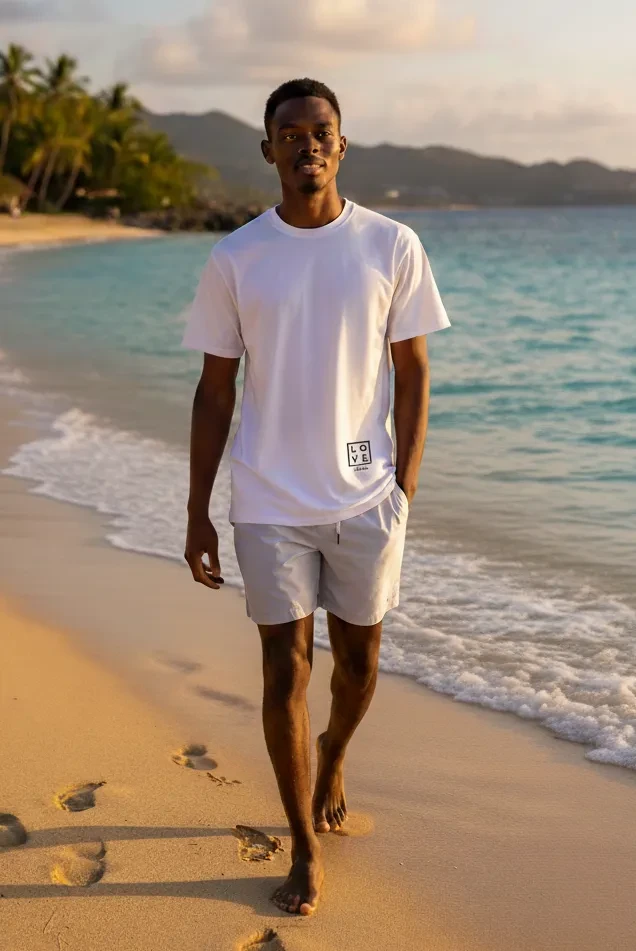 Men's White T-shirt – Cotton and elastane – Signature St. Barth – LOVE Gustavia Edition - Heading for Saint-Barth: the port of your dreams in textile edition.