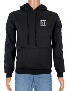 Men's Hoodie – Fleece with Logo Stripe (No zip) – Black