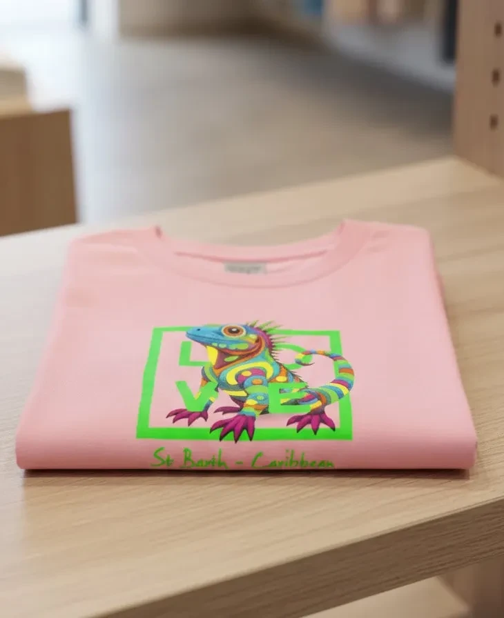 Pink Kids’ Shirt – LOVE Iguana Signature St. Barth & St. Martin – Cotton & Elastane