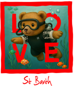 St. Barth Red diving bear - with background