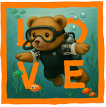 Orange Diving Bear LOVE - with background