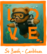 Caribbean orange diving bear - with background