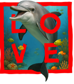 Red Dolphin Love - with background