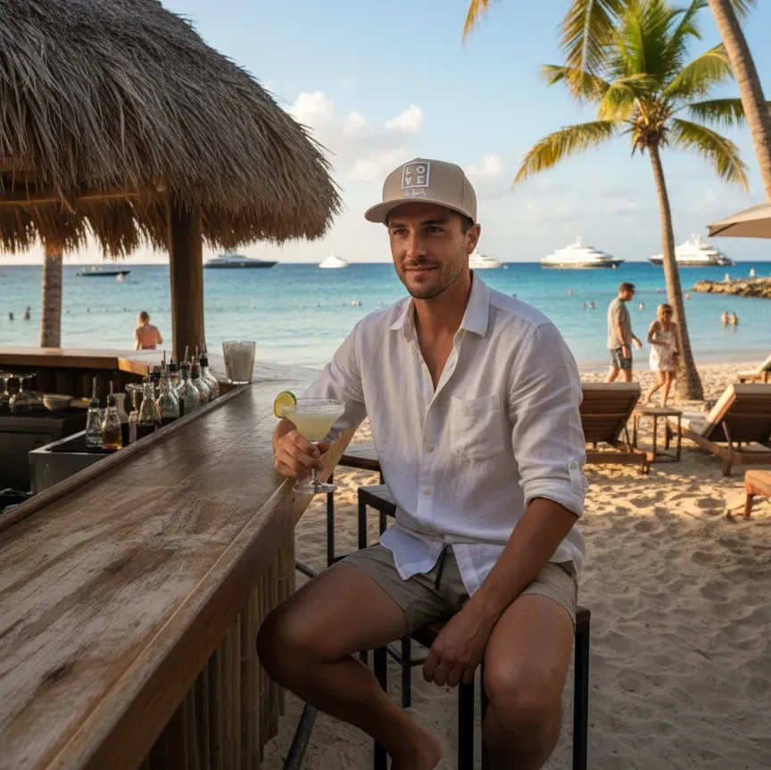 Love Concept Store Adjustable Baseball Cap – Light Beige – Two Logos Embroidered Front and Back in Gold and White